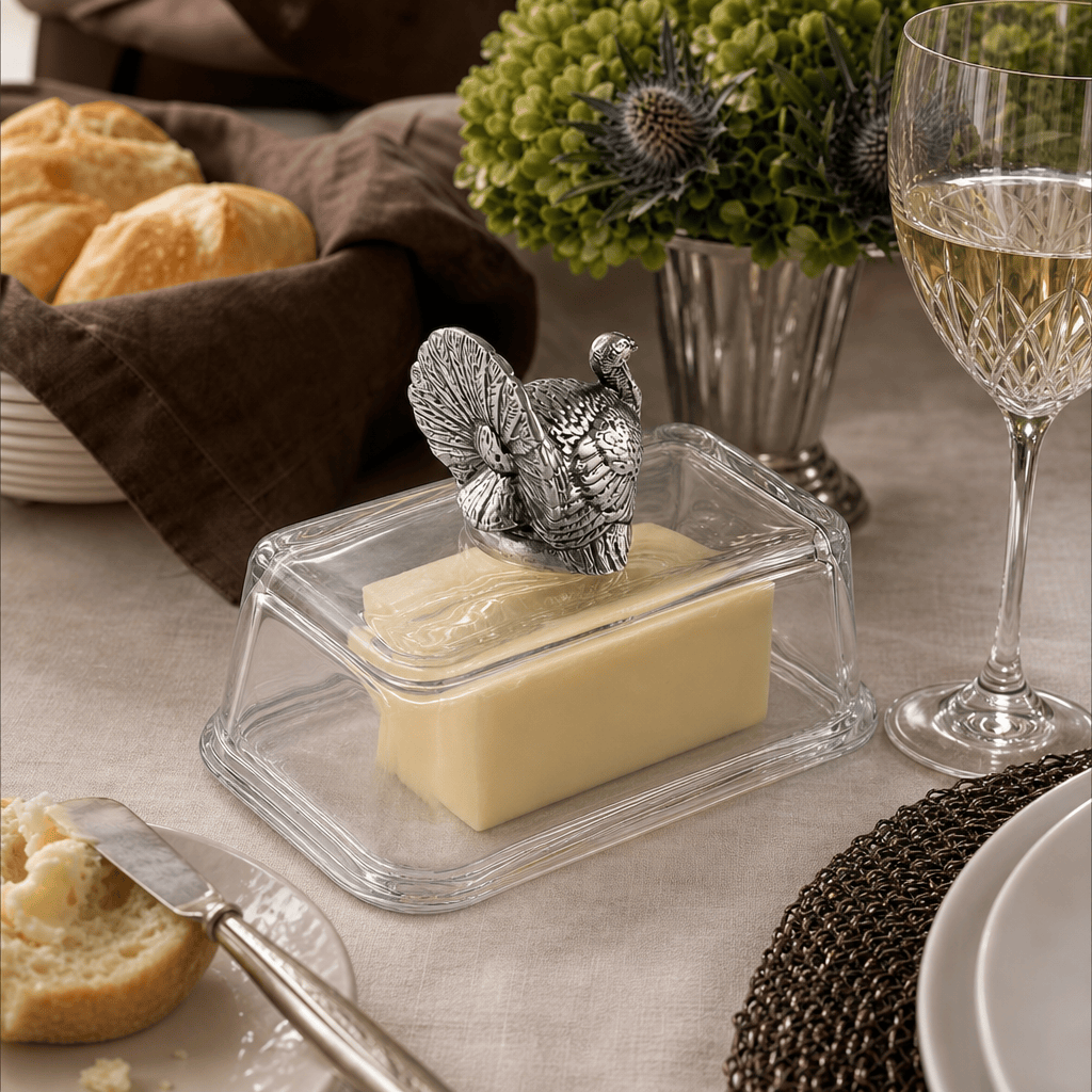 Arthur Court Game Birds Glass Butter Dish - Turkey