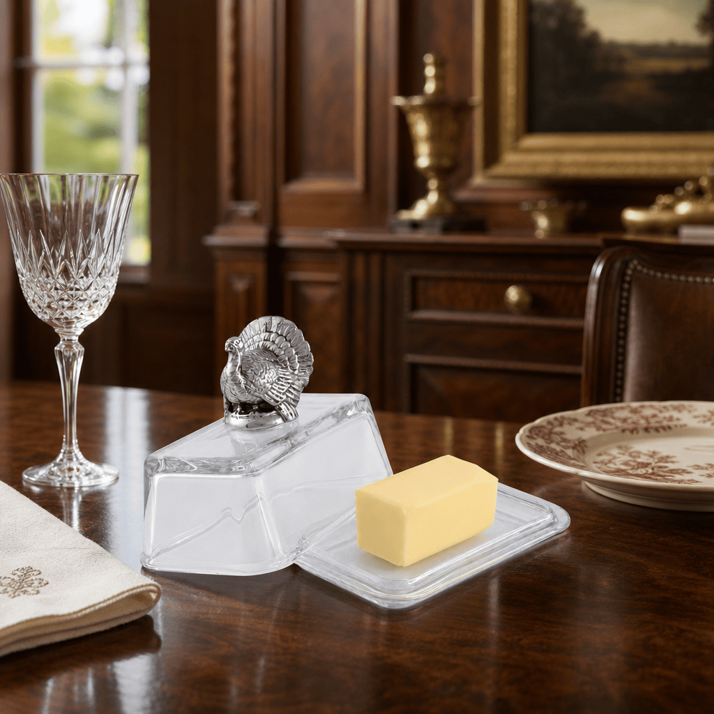 Arthur Court Game Birds Glass Butter Dish - Turkey