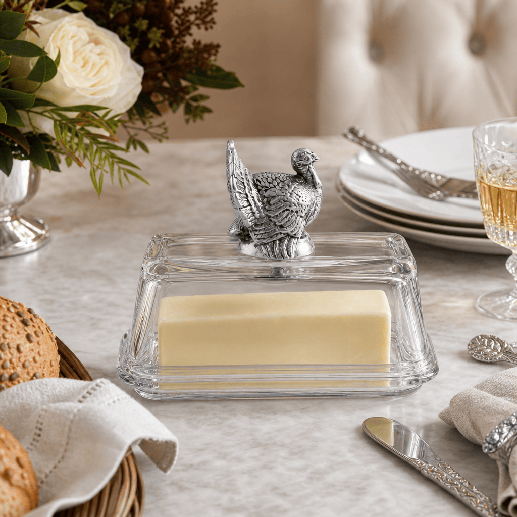 Arthur Court Game Birds Glass Butter Dish - Turkey