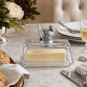 Arthur Court Game Birds Glass Butter Dish - Turkey