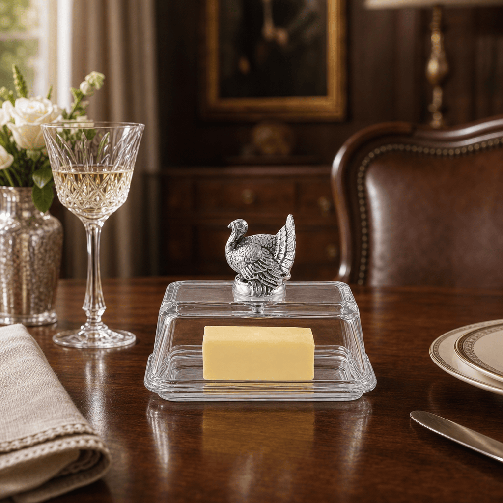 Arthur Court Game Birds Glass Butter Dish - Turkey