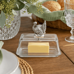 Arthur Court Game Birds Glass Butter Dish - Turkey