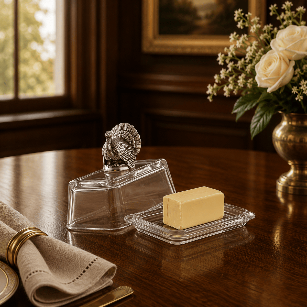 Arthur Court Game Birds Glass Butter Dish - Turkey