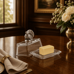 Arthur Court Game Birds Glass Butter Dish - Turkey