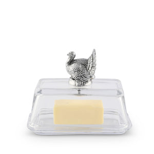 Arthur Court Game Birds Glass Butter Dish - Turkey