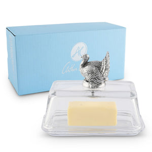 Arthur Court Game Birds Glass Butter Dish - Turkey