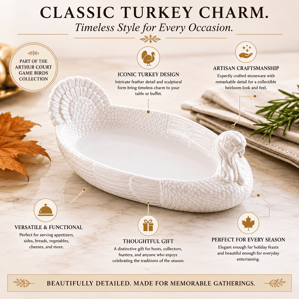 Arthur Court Game Birds Stoneware Turkey Tray Small