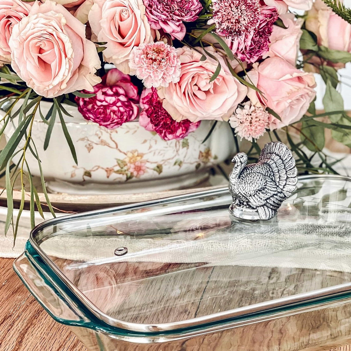 Arthur Court Game Birds Turkey Lid with Pyrex 3 quart Baking Dish