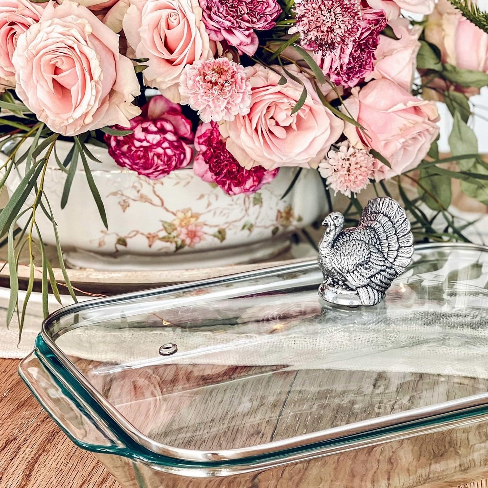 Arthur Court Game Birds Turkey Lid with Pyrex 3 quart Baking Dish