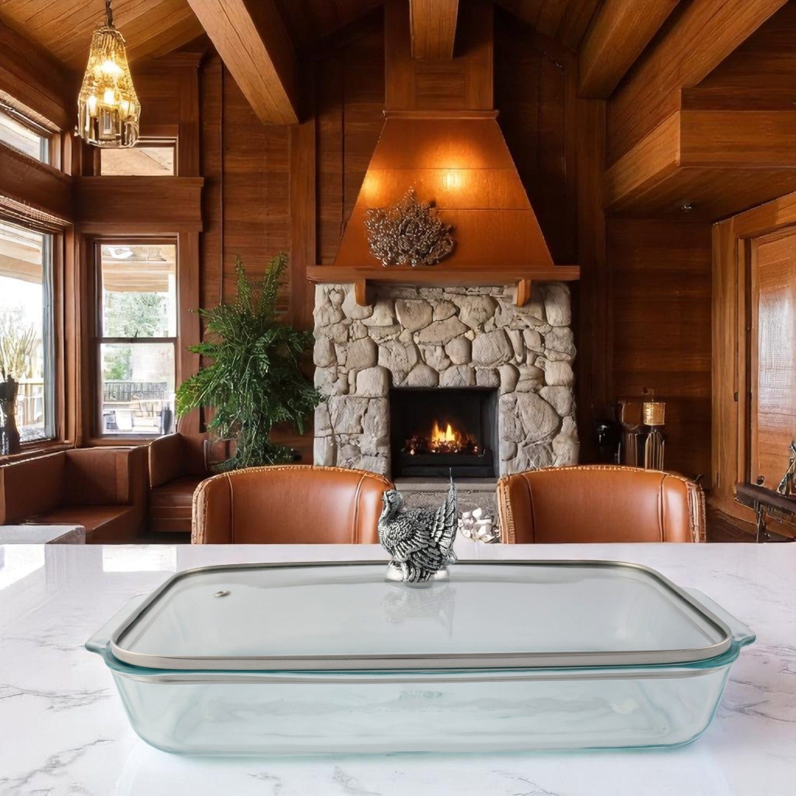 Arthur Court Game Birds Turkey Lid with Pyrex 3 quart Baking Dish