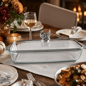 Arthur Court Game Birds Turkey Lid with Pyrex 3 quart Baking Dish