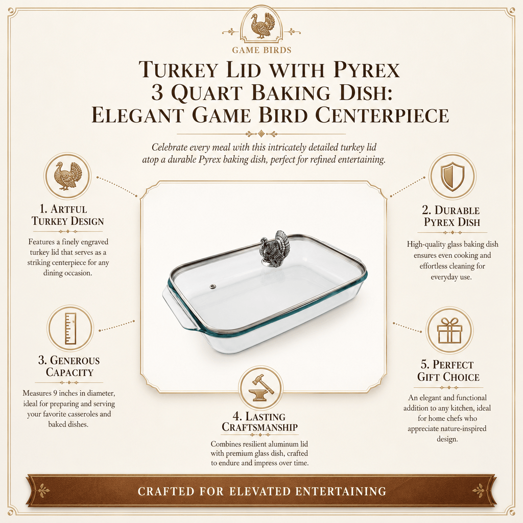 Arthur Court Game Birds Turkey Lid with Pyrex 3 quart Baking Dish
