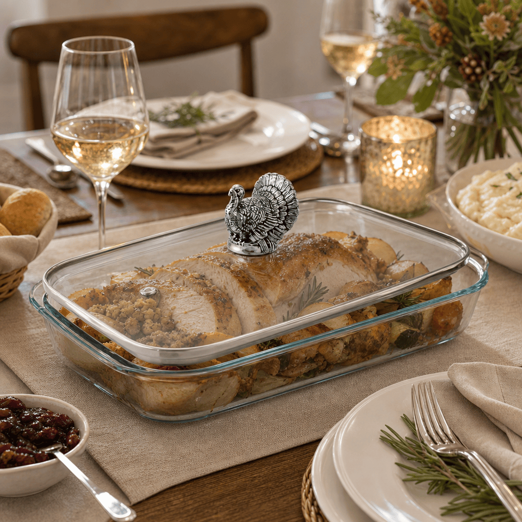 Arthur Court Game Birds Turkey Lid with Pyrex 3 quart Baking Dish