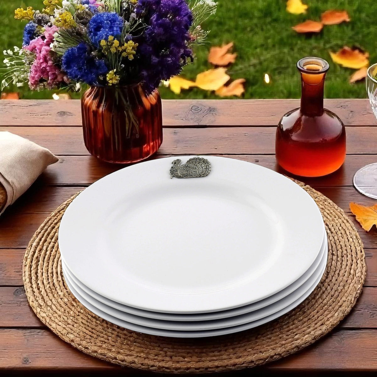 Arthur Court Game Birds Turkey Melamine Lunch Plates - Set of 4