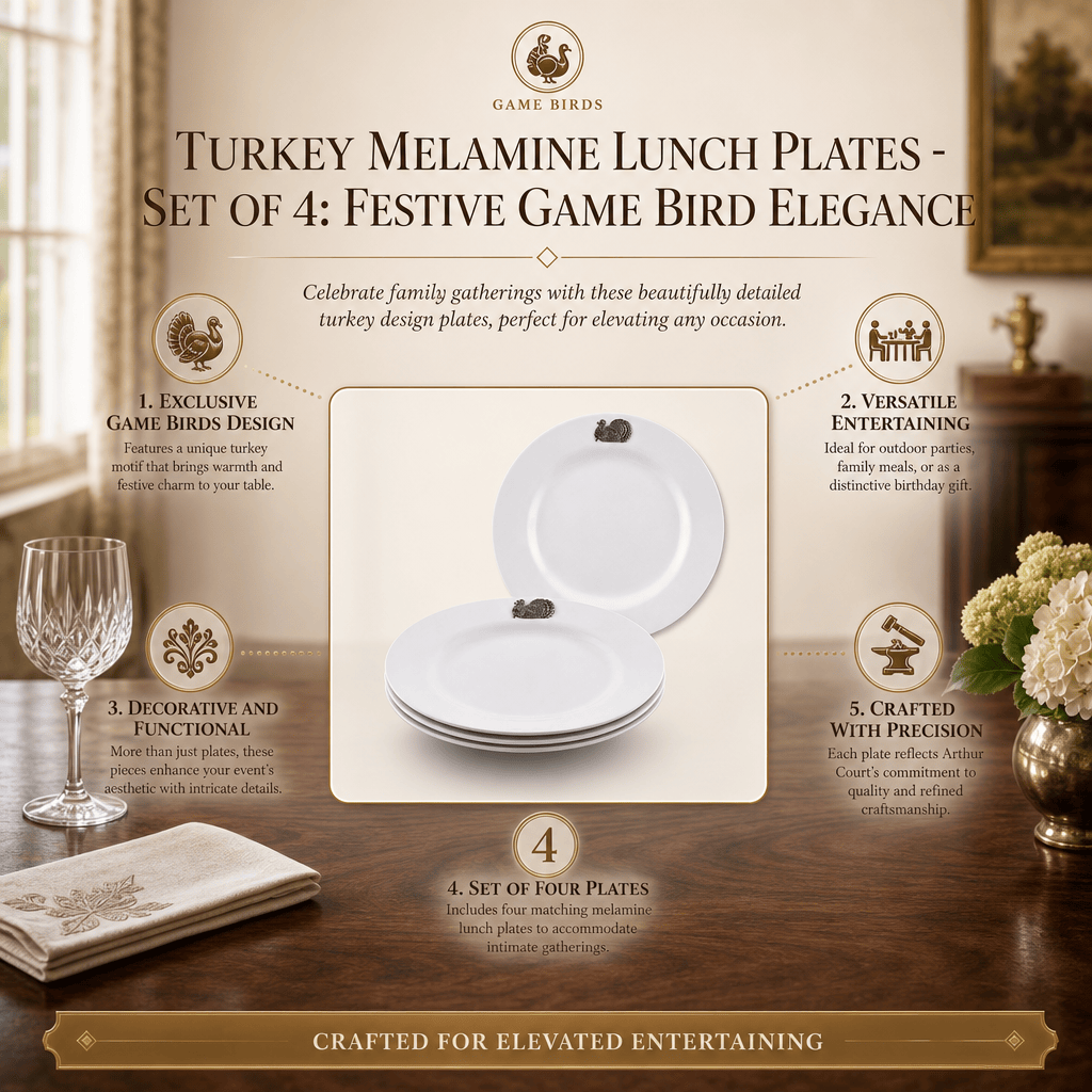 Arthur Court Game Birds Turkey Melamine Lunch Plates - Set of 4