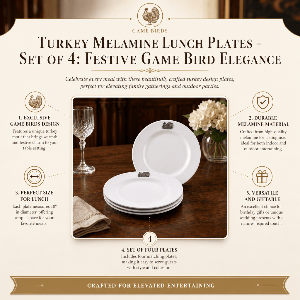 Arthur Court Game Birds Turkey Melamine Lunch Plates - Set of 4