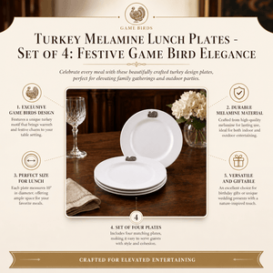 Arthur Court Game Birds Turkey Melamine Lunch Plates - Set of 4