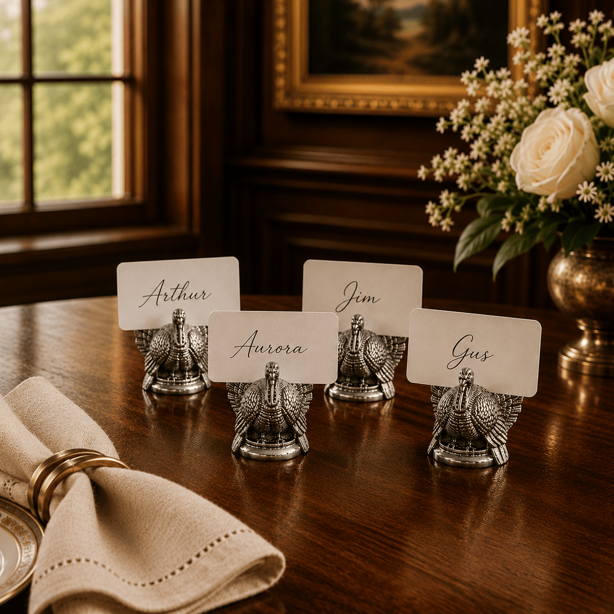 Arthur Court Game Birds Turkey Placecard Holder (Set of 4)