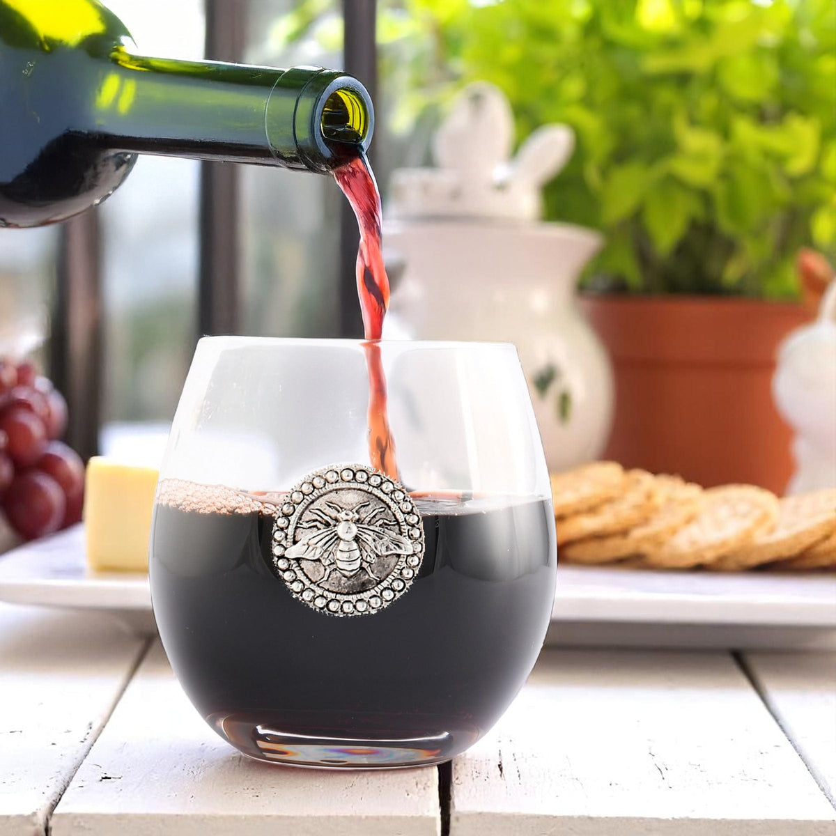 Arthur Court Garden Friends Bee Stemless Wine Glasses - Set of 4