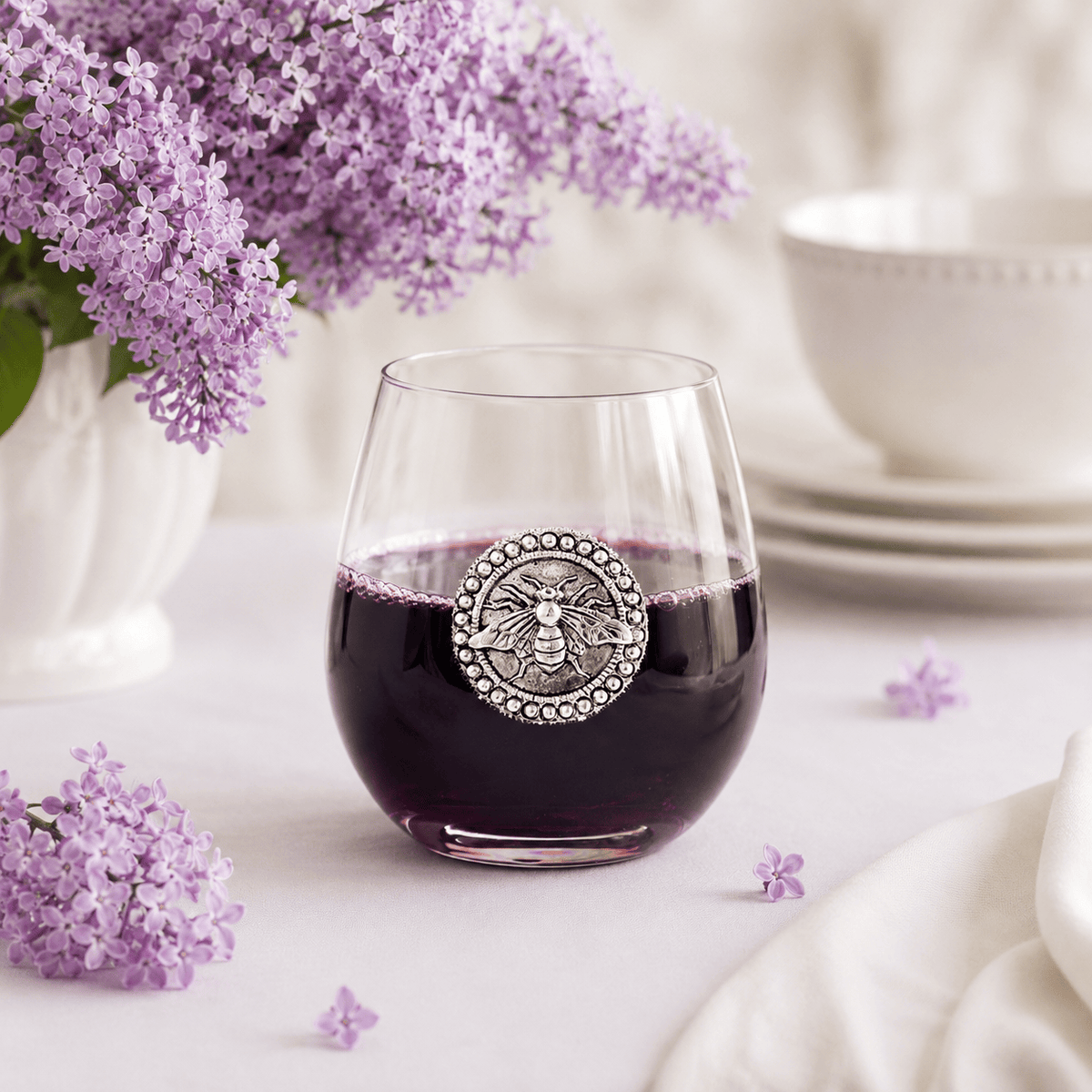 Arthur Court Garden Friends Bee Stemless Wine Glasses - Set of 4