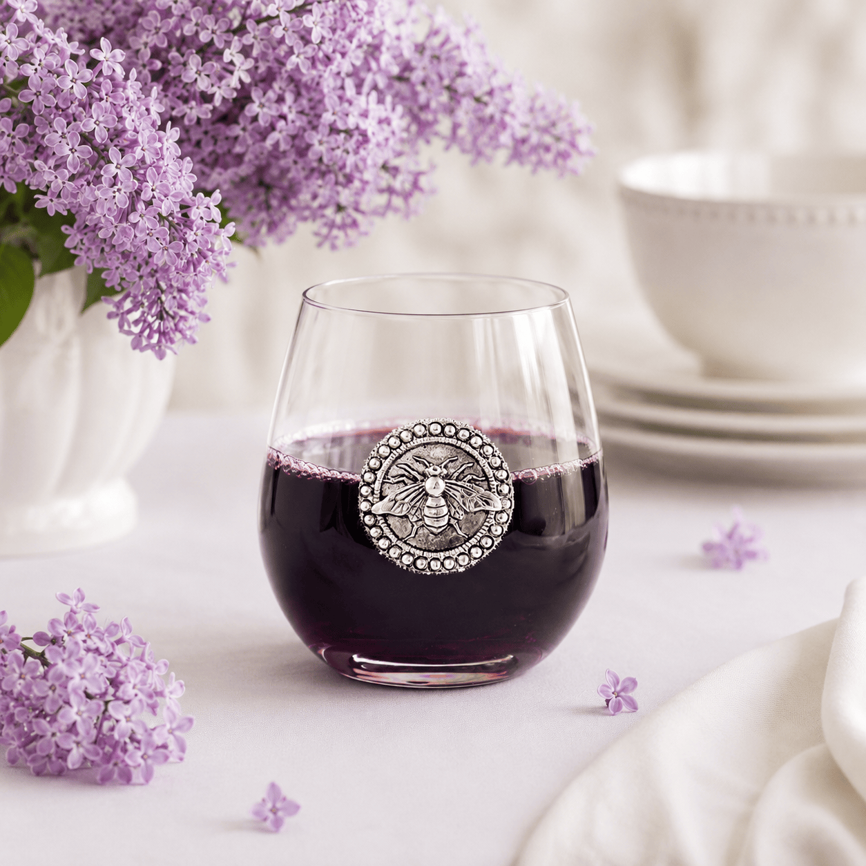 Arthur Court Garden Friends Bee Stemless Wine Glasses - Set of 4