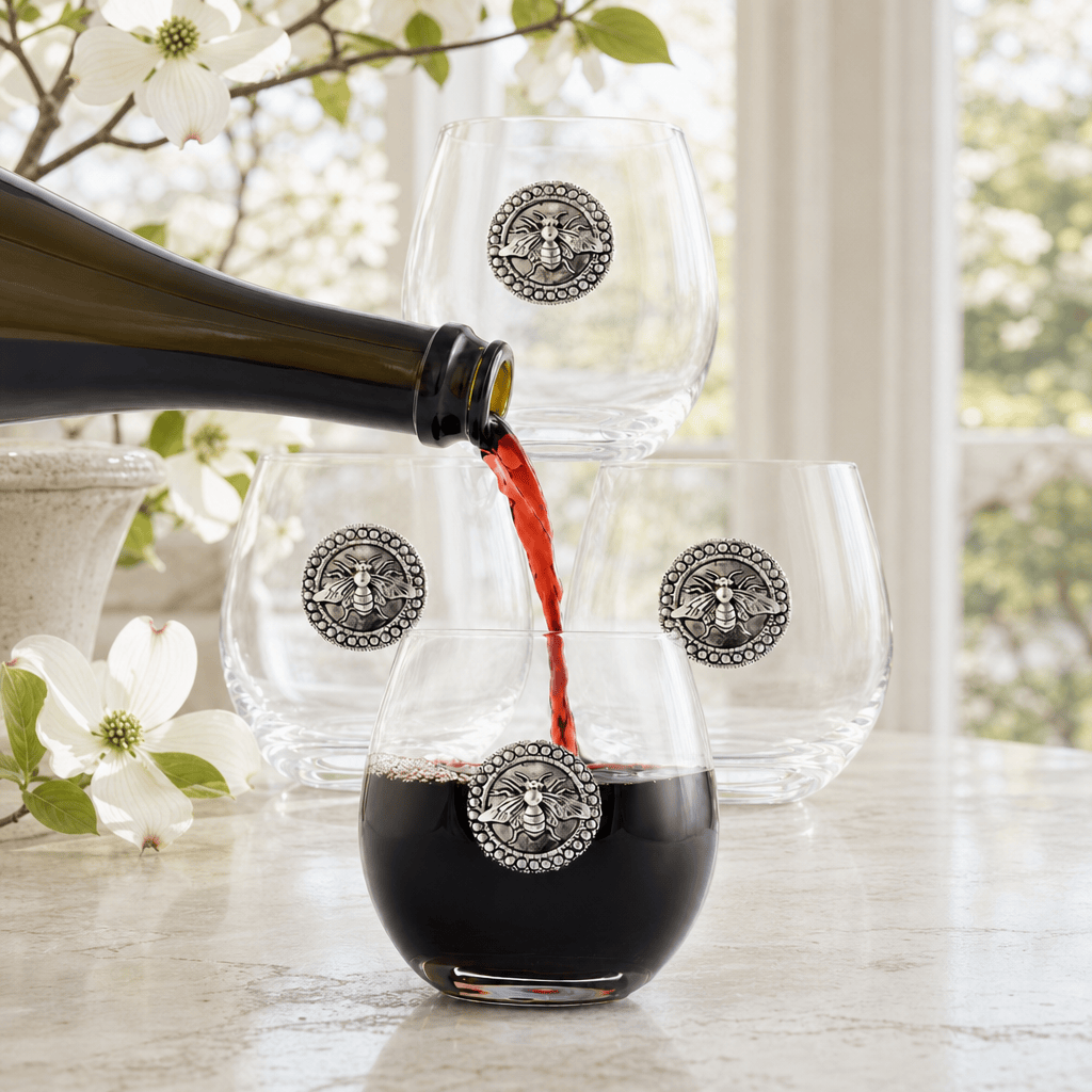 Arthur Court Garden Friends Bee Stemless Wine Glasses - Set of 4