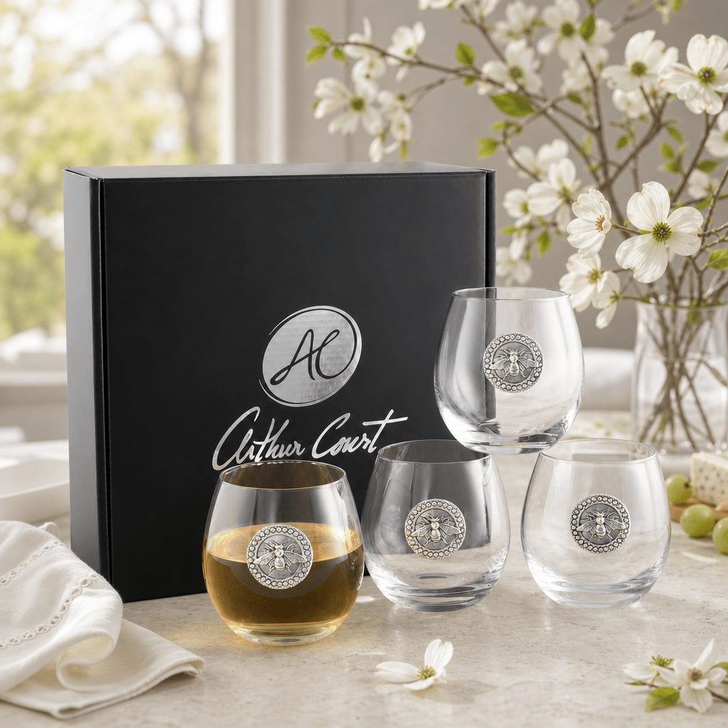 Arthur Court Garden Friends Bee Stemless Wine Glasses - Set of 4