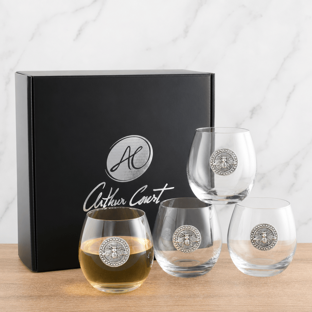 Arthur Court Garden Friends Bee Stemless Wine Glasses - Set of 4