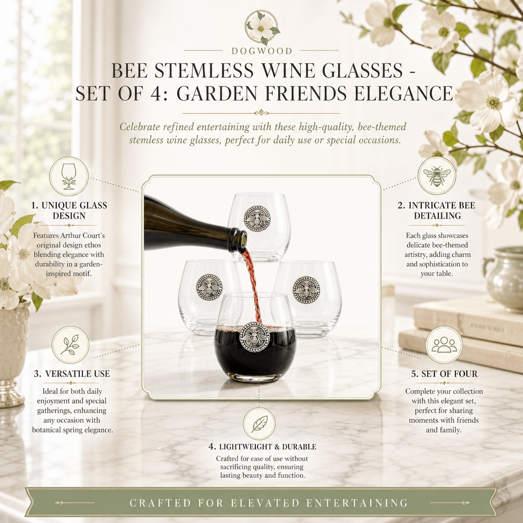 Arthur Court Garden Friends Bee Stemless Wine Glasses - Set of 4