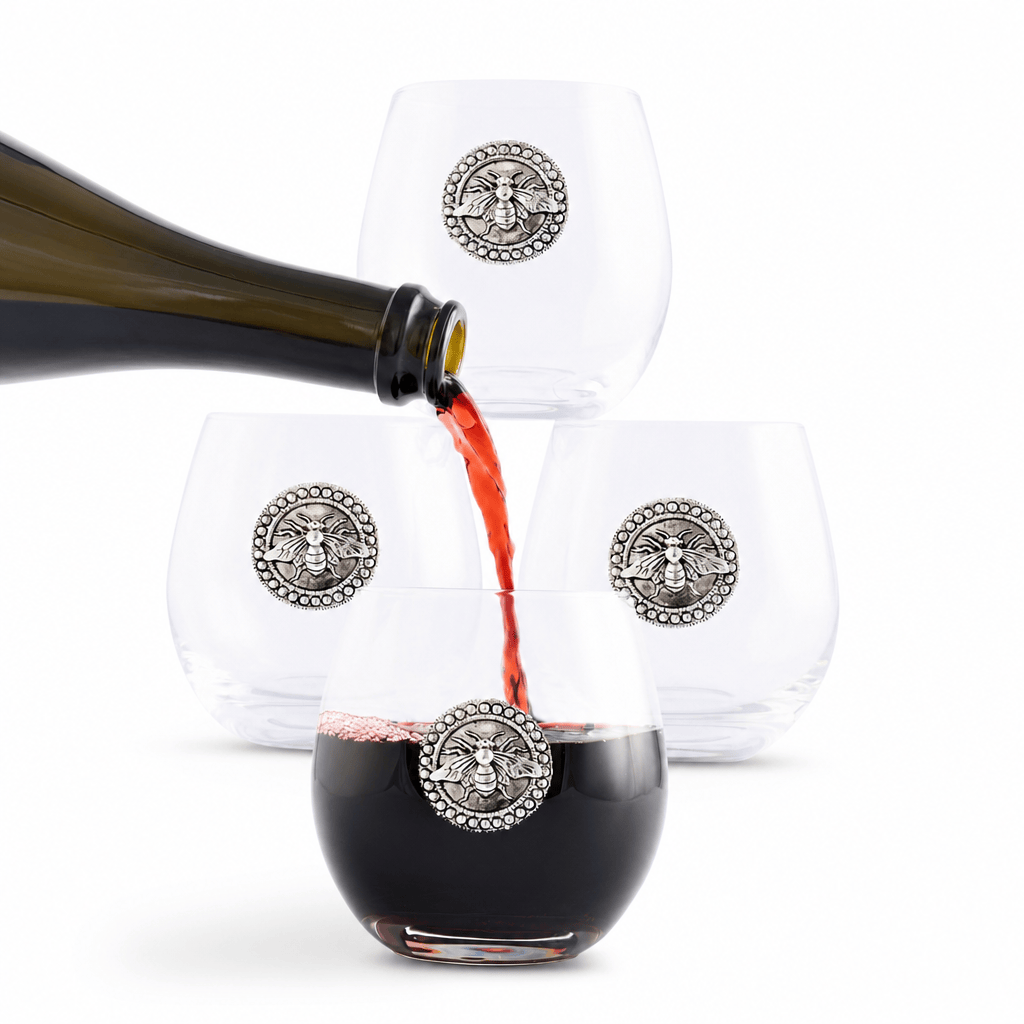 Arthur Court Garden Friends Bee Stemless Wine Glasses - Set of 4