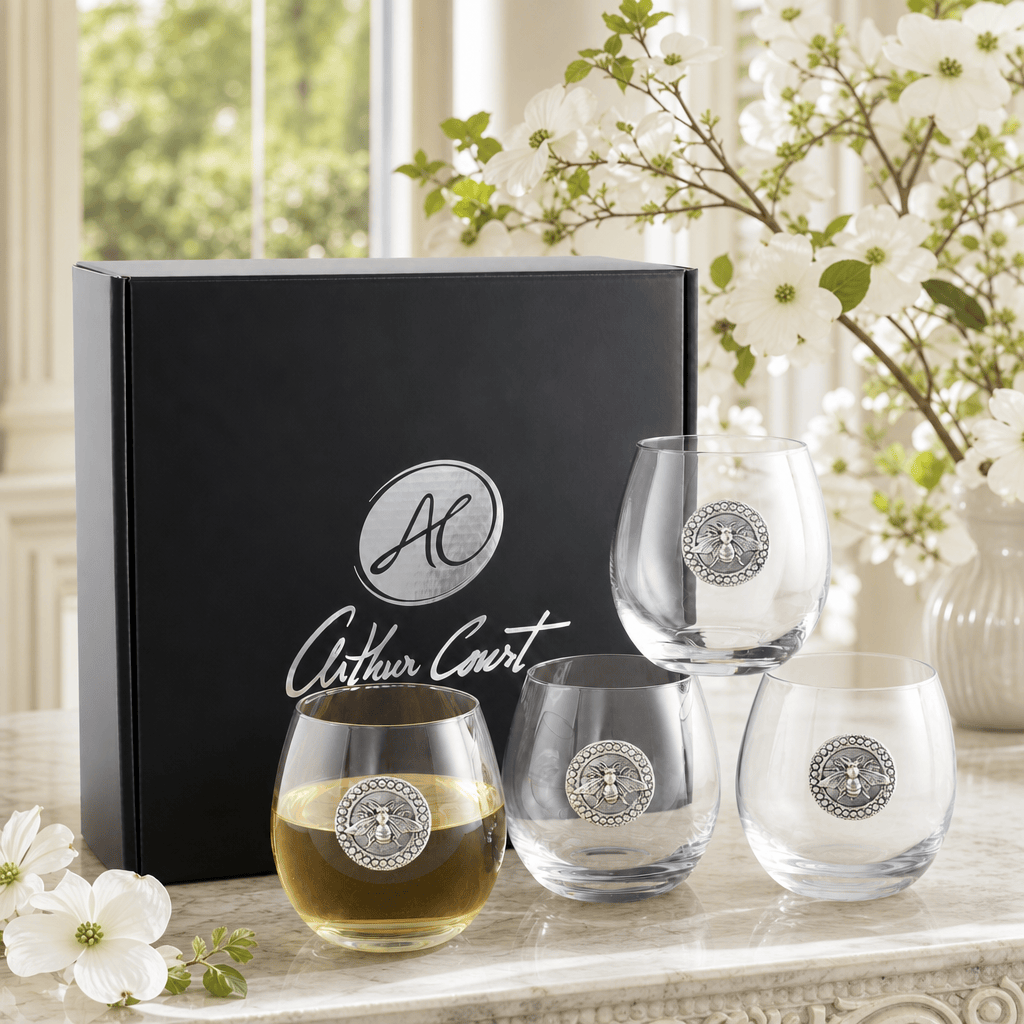 Arthur Court Garden Friends Bee Stemless Wine Glasses - Set of 4