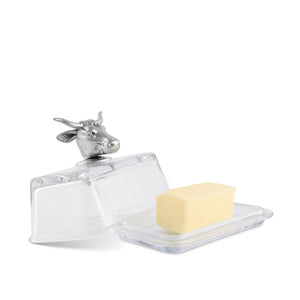 Arthur Court Garden Friends Glass Butter Dish - Cow