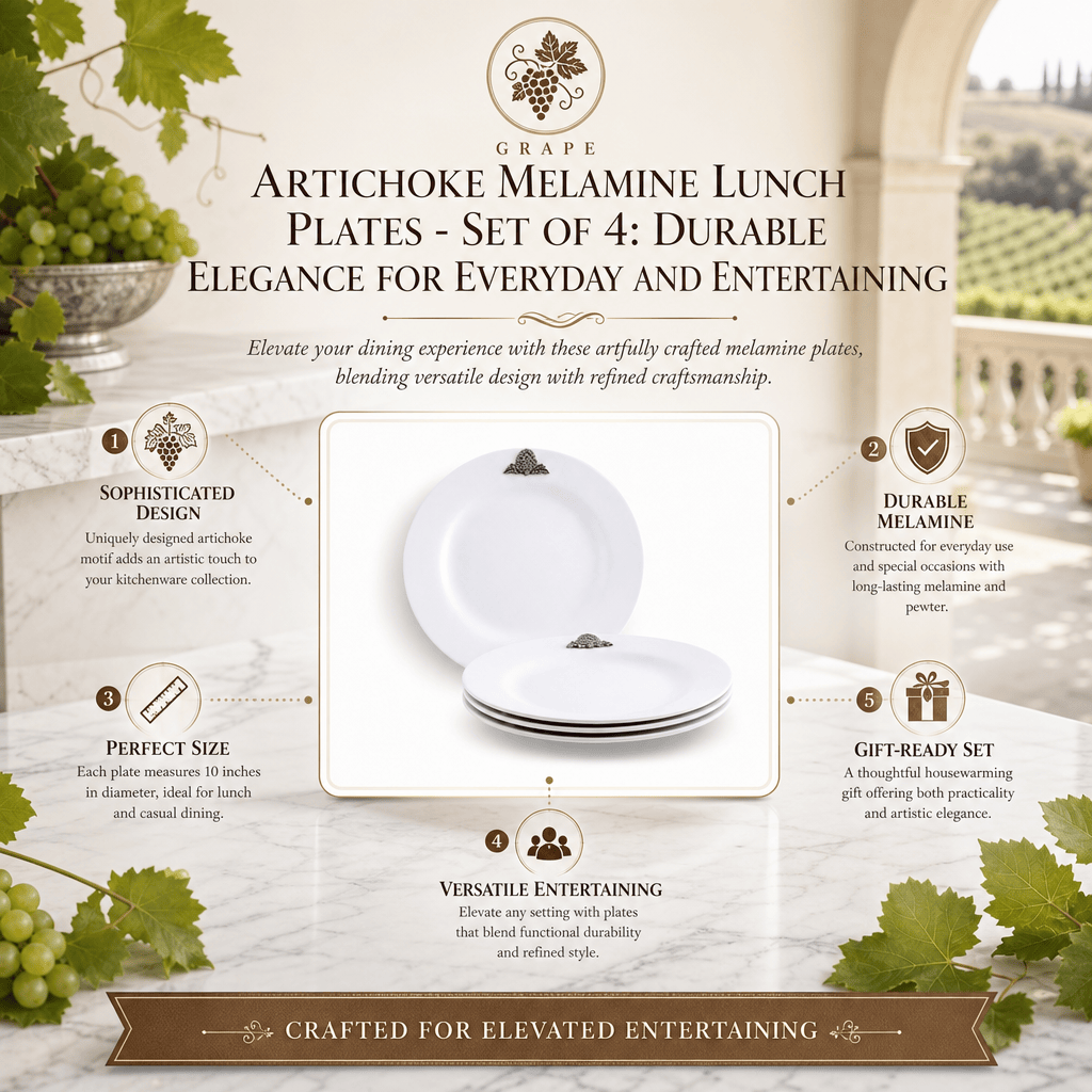 Arthur Court Grape Artichoke Melamine Lunch Plates - Set of 4