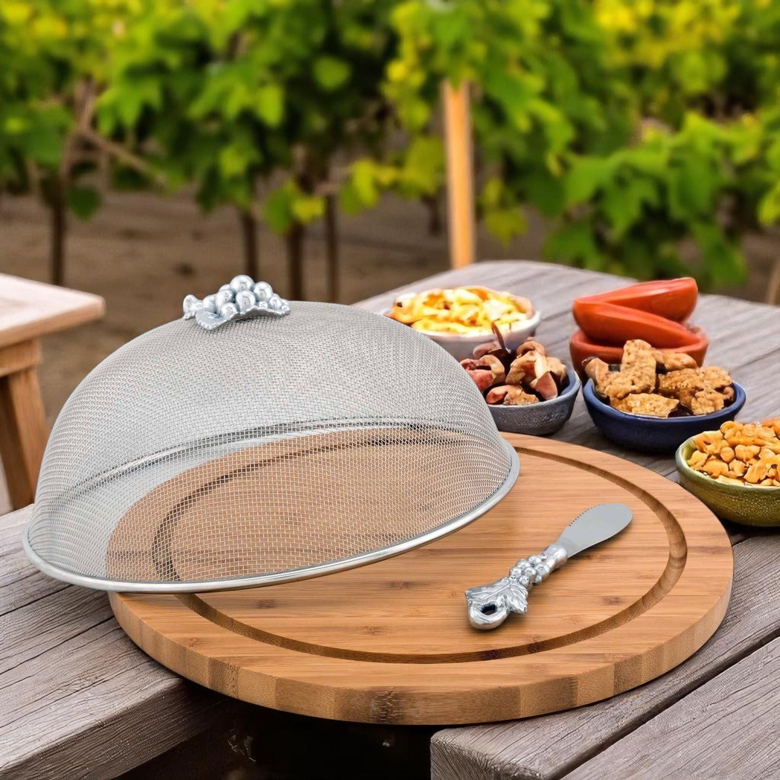 Arthur Court Grape Grape 3 Piece Picnic Cheese Board / Spreader