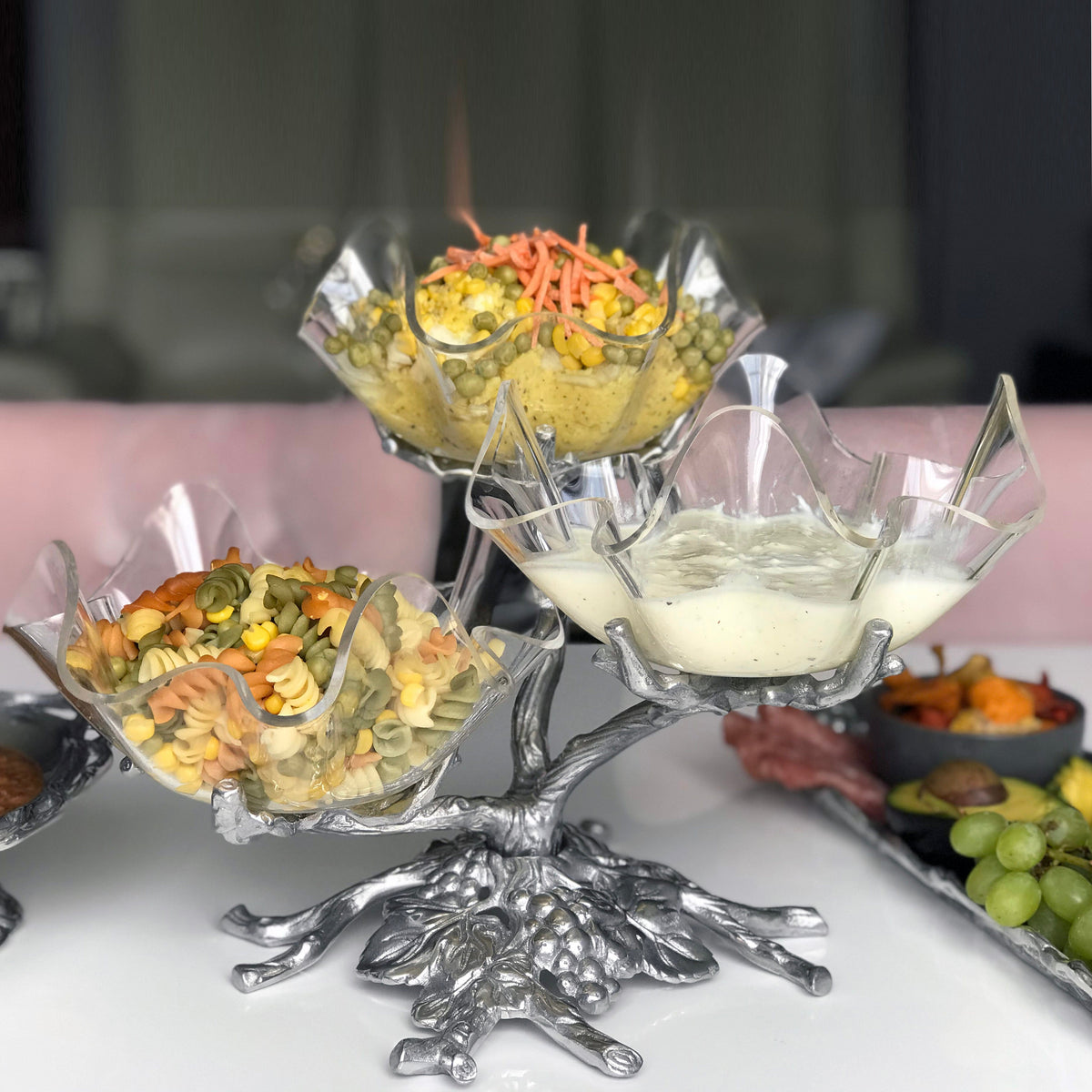 Arthur Court Grape Grape Acrylic Bowls 3-Tiered Stand