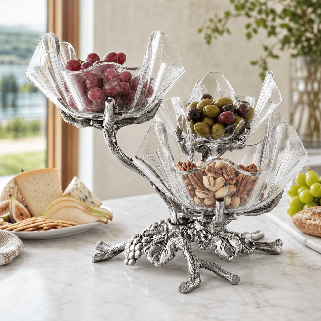 Arthur Court Grape Grape Acrylic Bowls 3-Tiered Stand