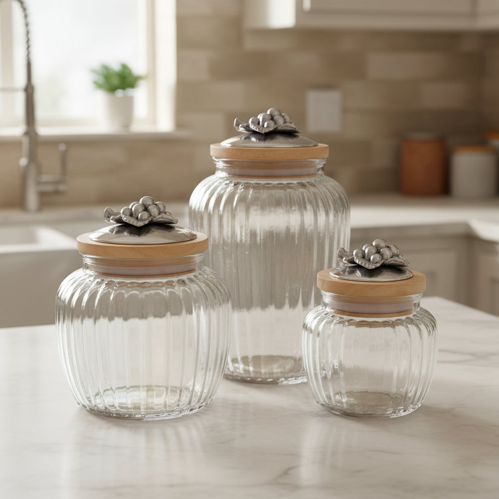 Arthur Court Grape Grape Knob Glass Canisters