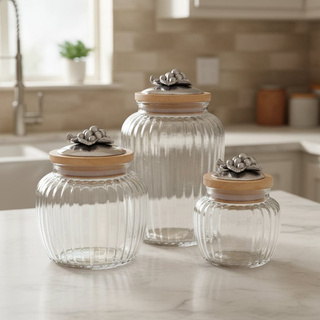 Arthur Court Grape Grape Knob Glass Canisters