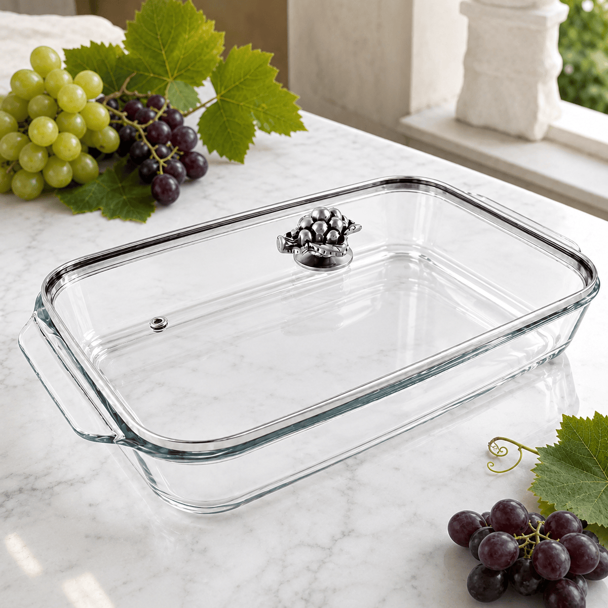 Arthur Court Grape Grape Lid with Pyrex 3 quart Baking Dish