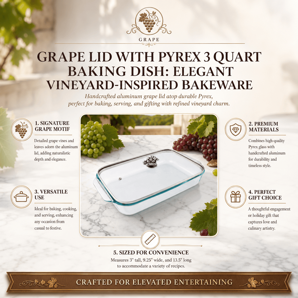 Arthur Court Grape Grape Lid with Pyrex 3 quart Baking Dish