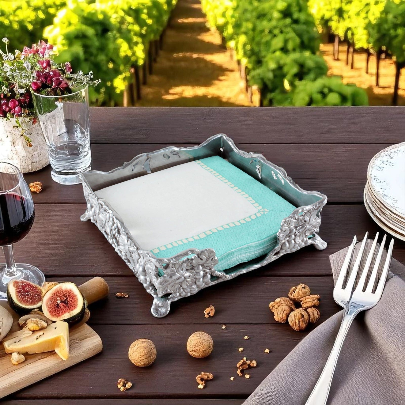 Arthur Court Grape Grape Luncheon Napkin Box