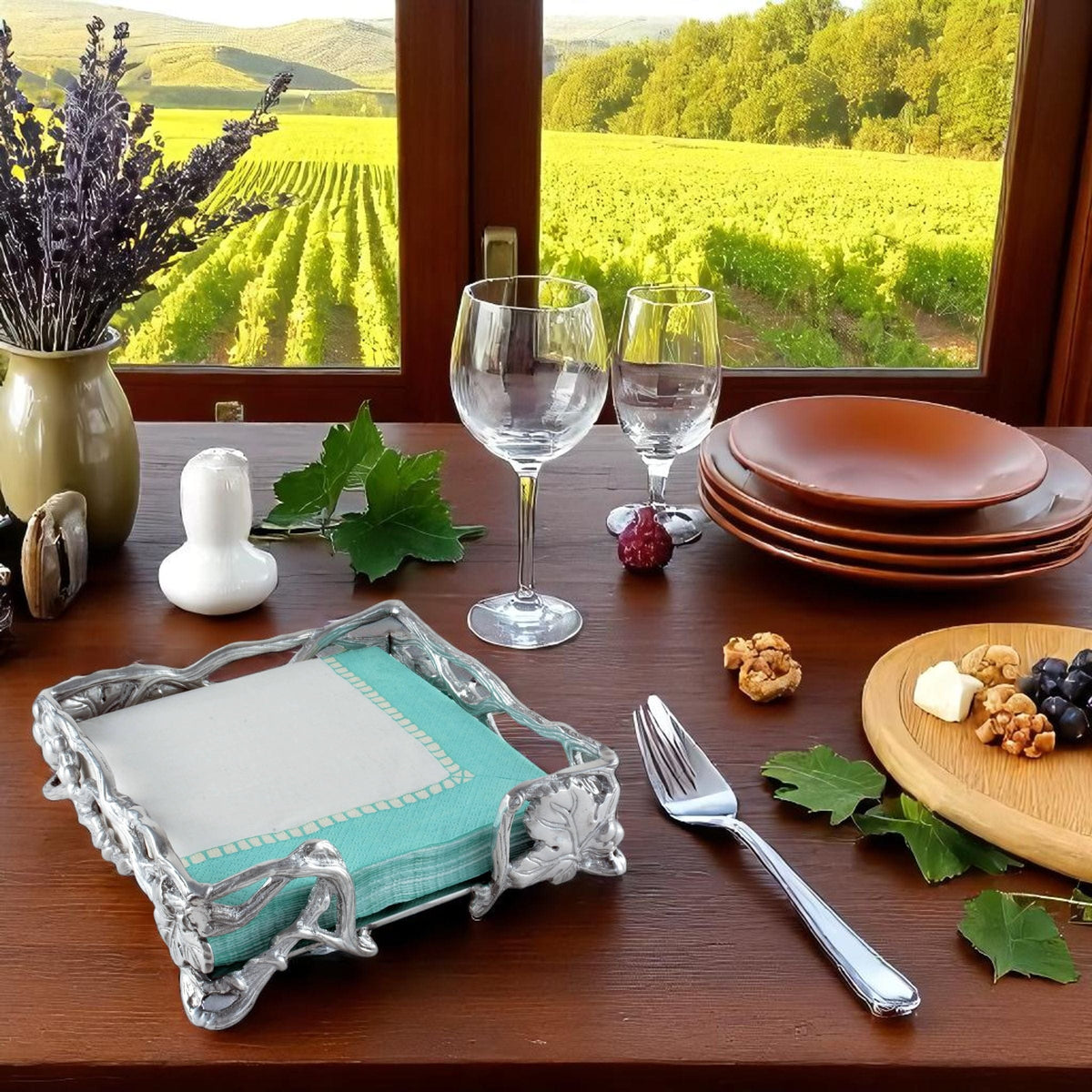Arthur Court Grape Grape Open Vine Napkin Box