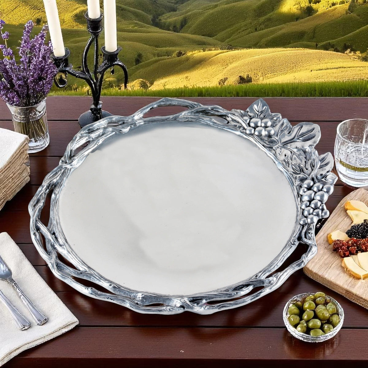 Arthur Court Grape Grape Open Vine Round Tray Large