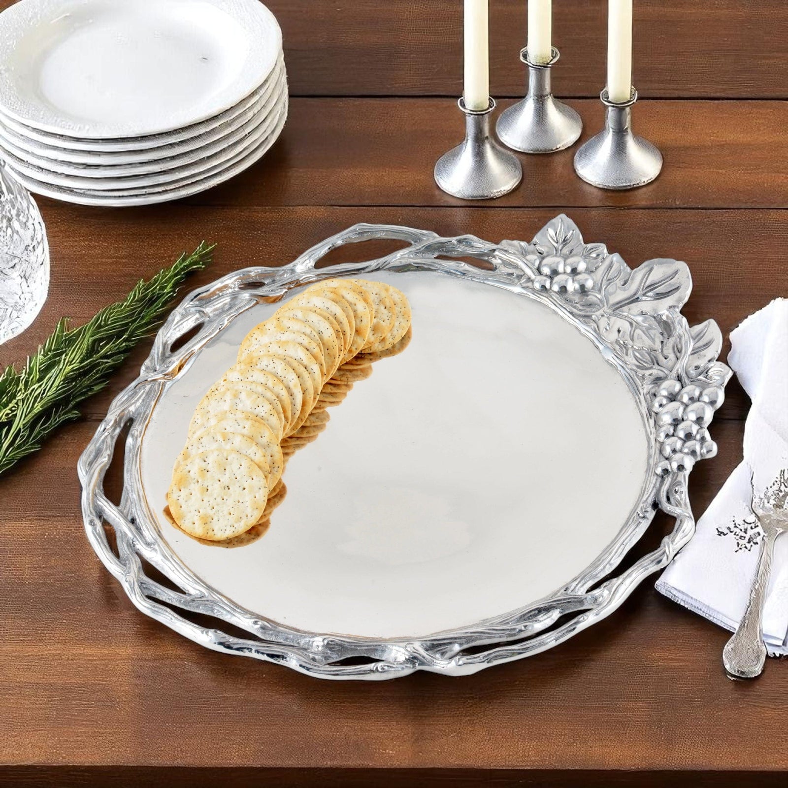 Arthur Court Grape Grape Open Vine Round Tray Large