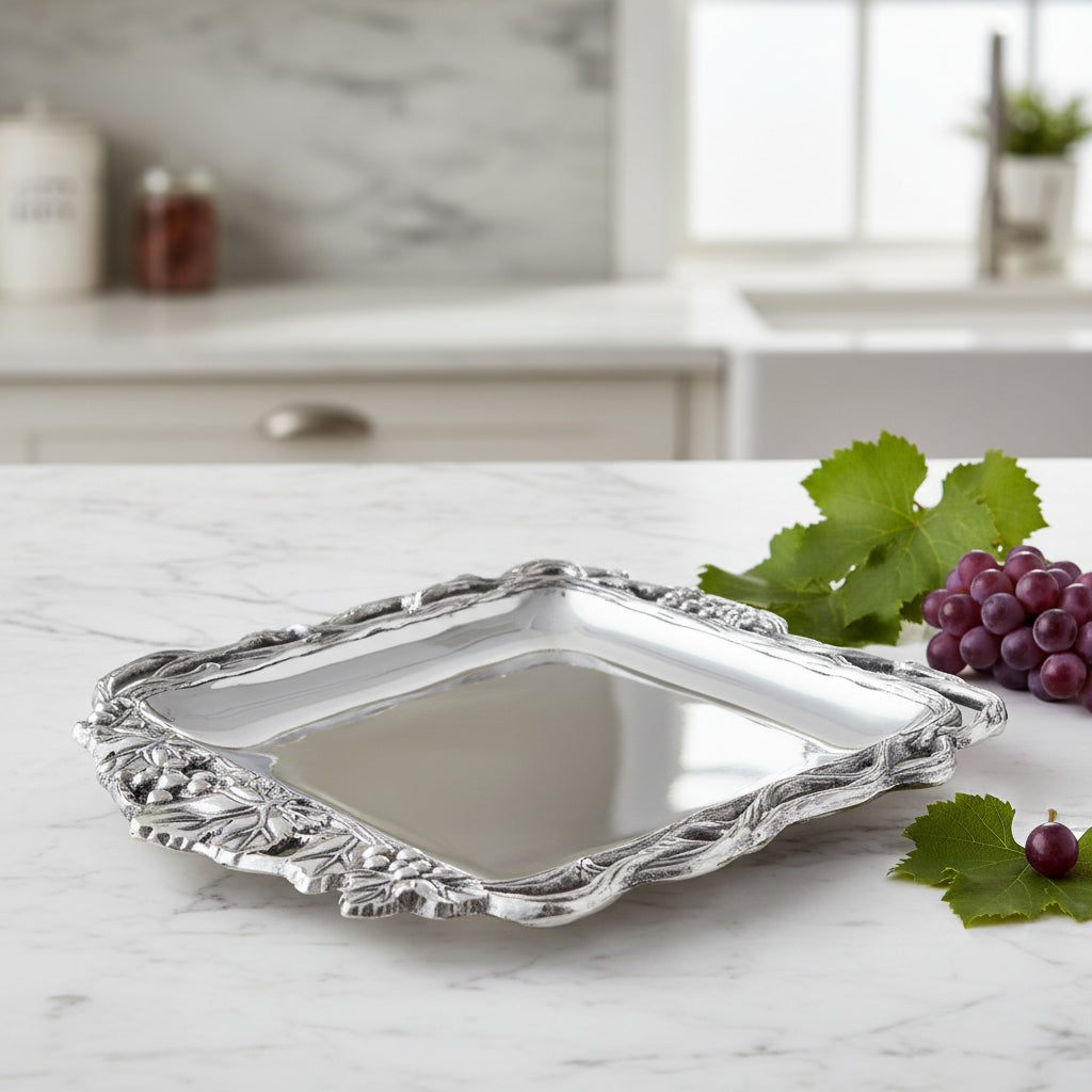 Arthur Court Grape Grape Open Vine Square Tray 12
