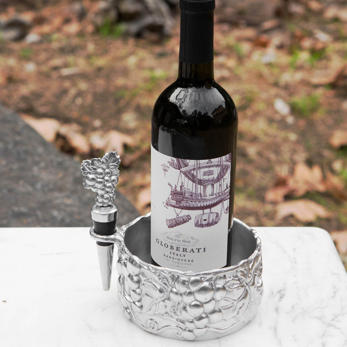 Arthur Court Grape Grape Wine Caddy and Stopper Set