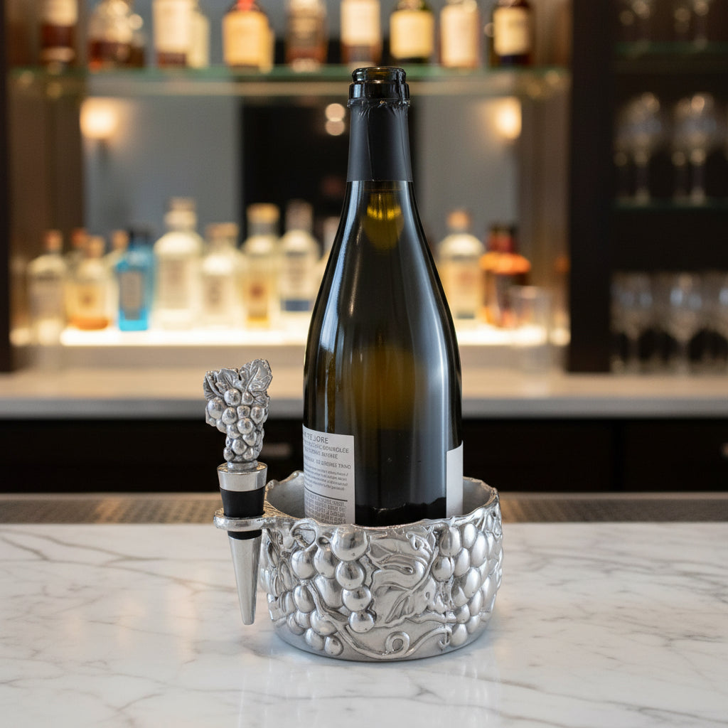 Arthur Court Grape Grape Wine Caddy and Stopper Set