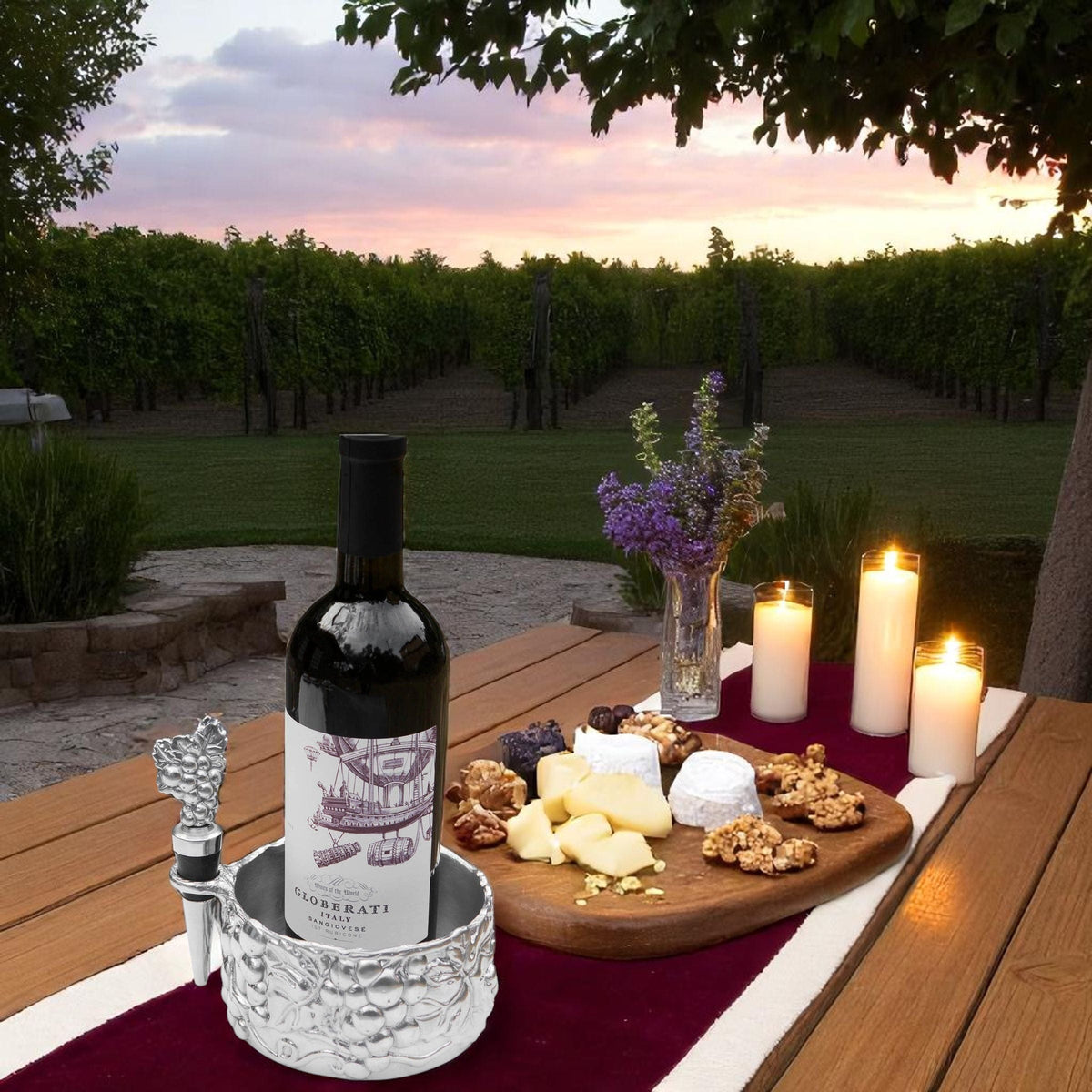 Arthur Court Grape Grape Wine Caddy and Stopper Set