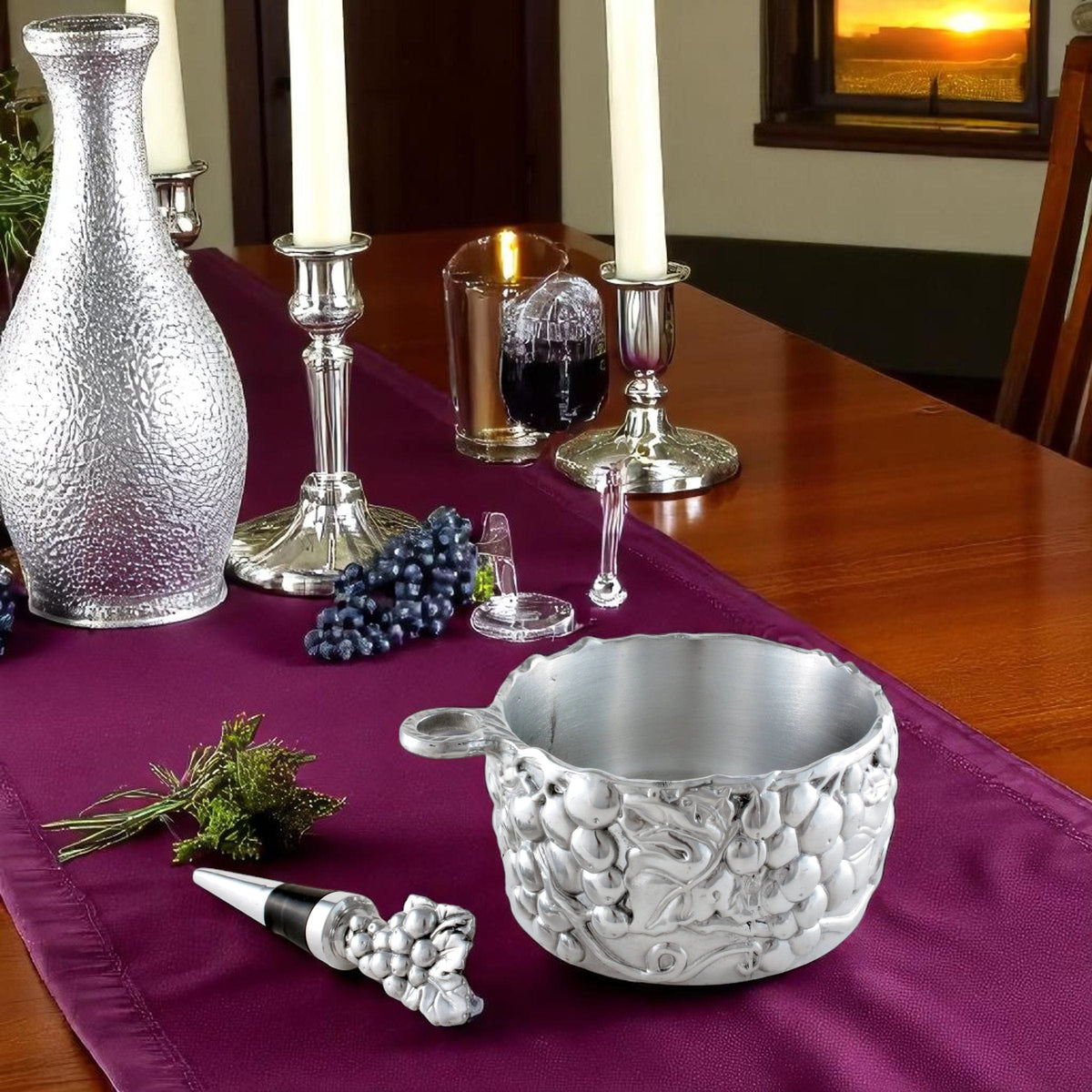 Arthur Court Grape Grape Wine Caddy and Stopper Set