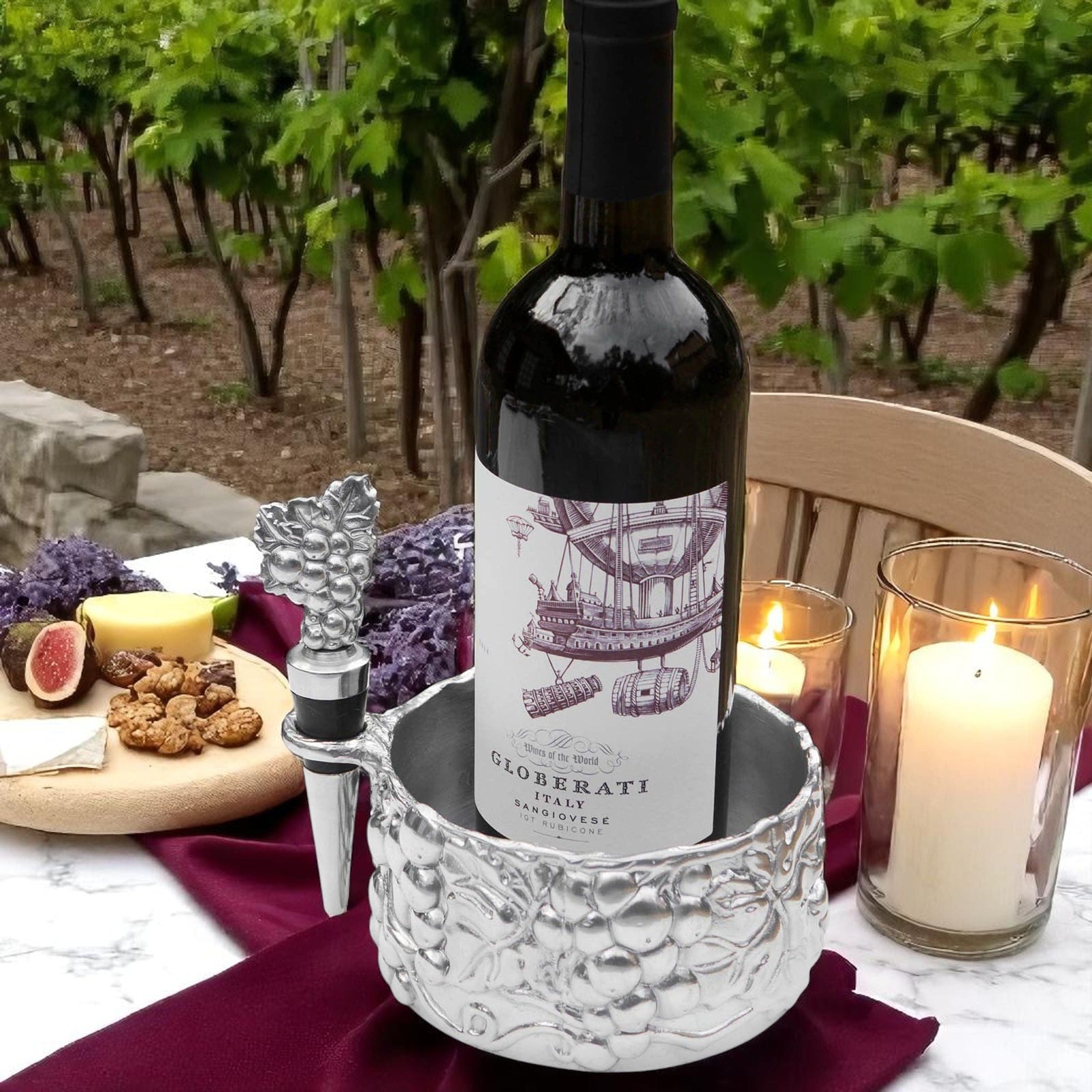 Arthur Court Grape Grape Wine Caddy and Stopper Set